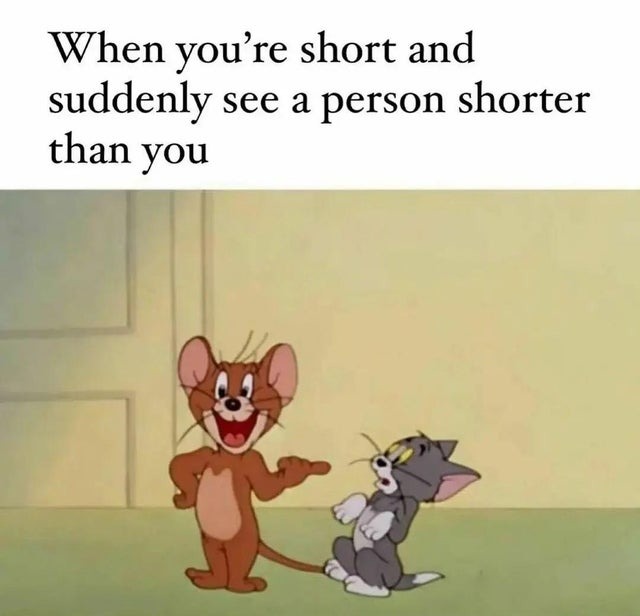 When you're short and suddenly see a person shorter than you - meme
