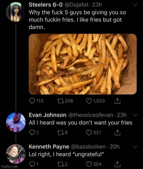 Five Guys fries looks fuckin weird - meme