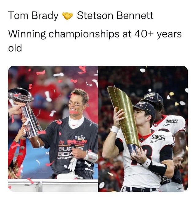 Tom Brady and Stetson Bennet - meme
