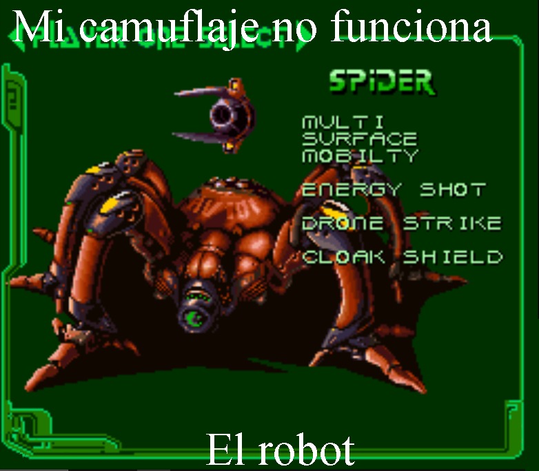 Contexto: en multijugador la opción de cubrirse en este caso del spider es volverse invisible lo cual no sirve de nada ya que el juego indica donde está el otro jugador - meme