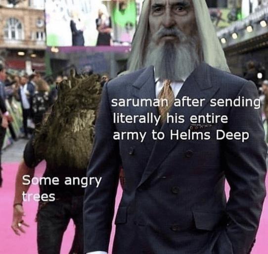 Saruman really forgot about angry trees - meme