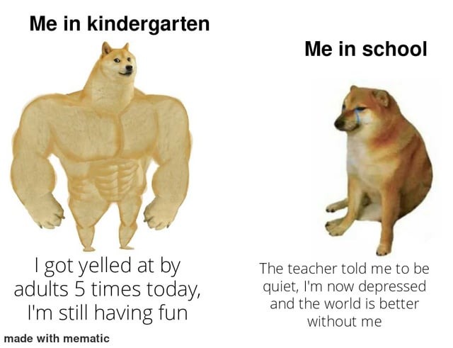 Kindergarten vs school - meme