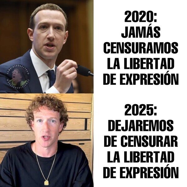 Mark Zuckerberg y la libertad de expresion en 2025 - meme