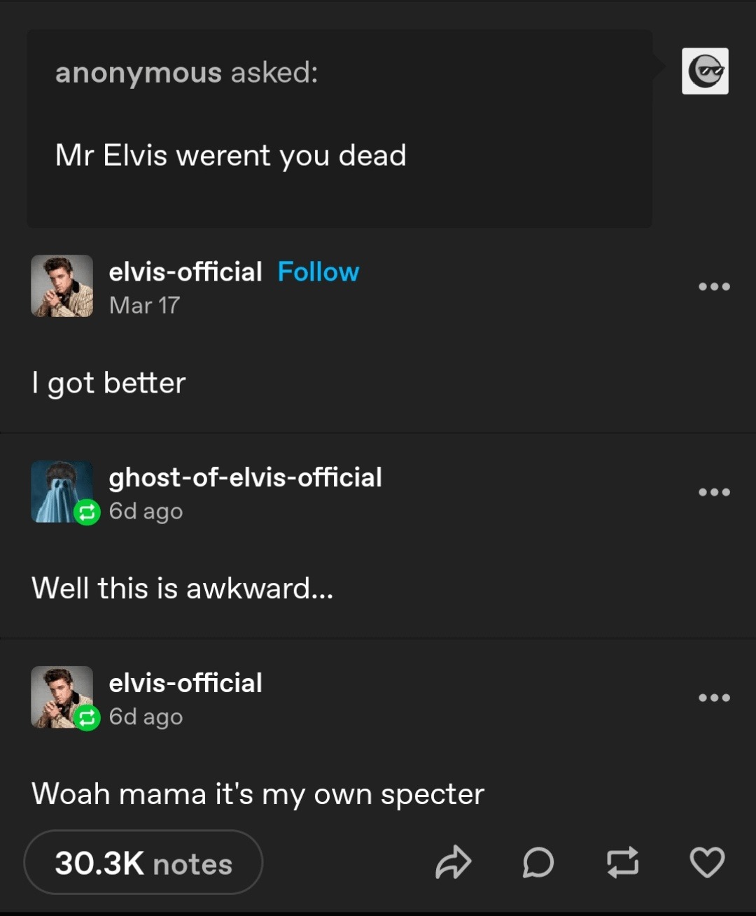 Elvis got better and now he's haunting his own fan account - meme