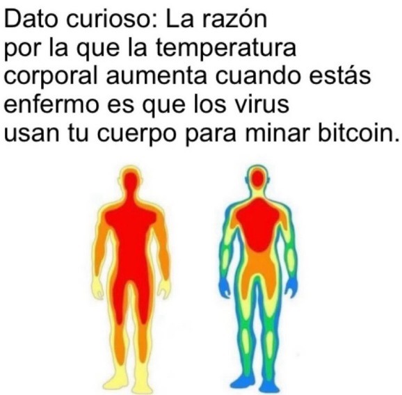Tu fiebre no es por virus, es porque están minando bitcoin - meme