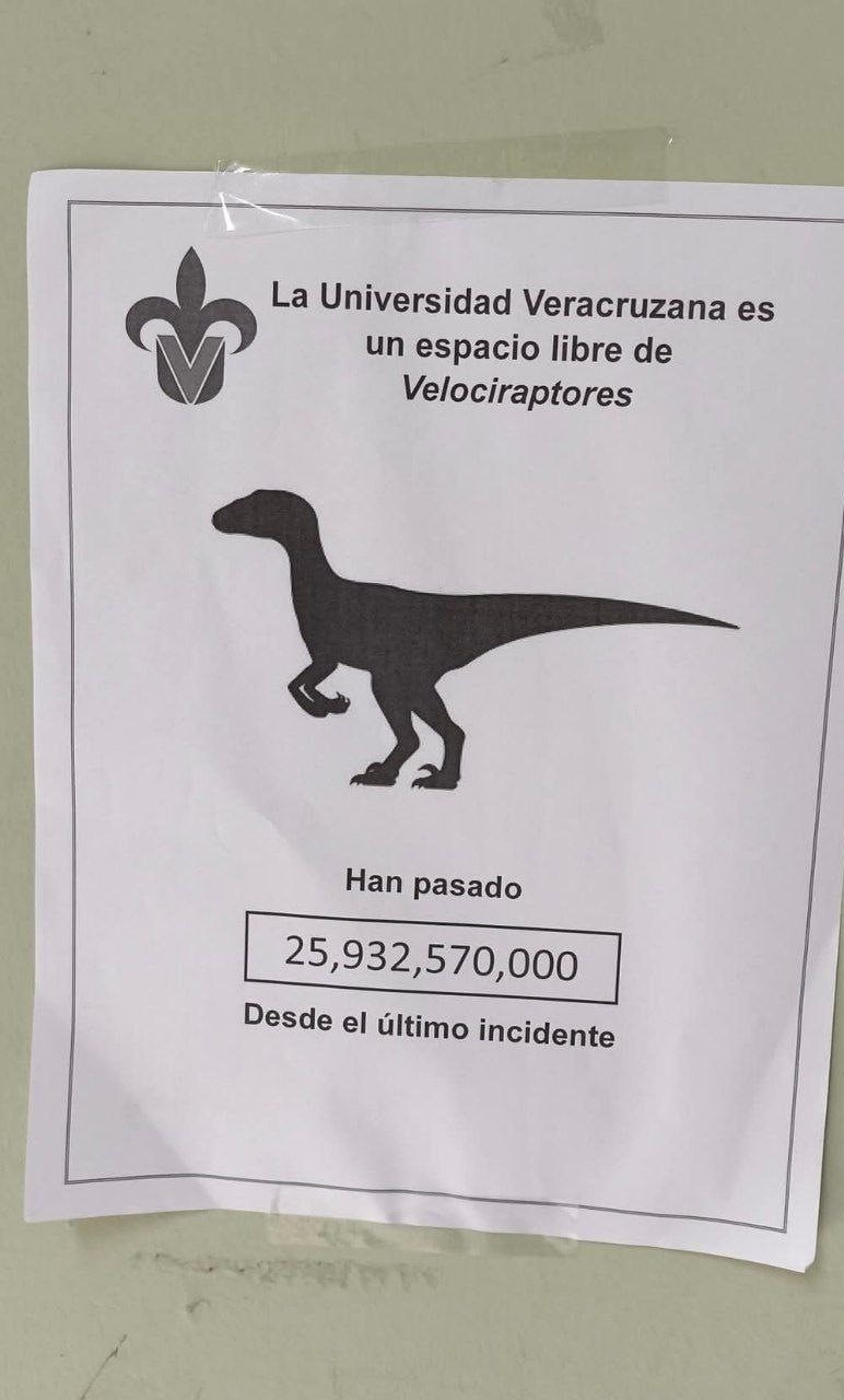 La UV lleva 25 mil millones de días sin ataques de velociraptores - meme