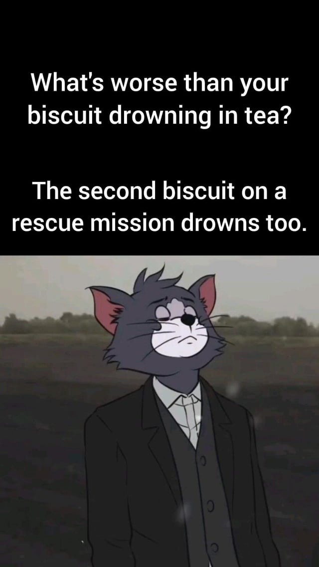 Lost one biscuit to the tea abyss, second one went full rescue mission and failed - meme