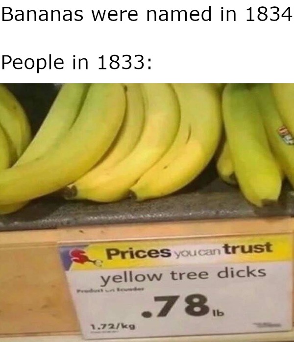 The real name of bananas: Yellow tree dicks - meme
