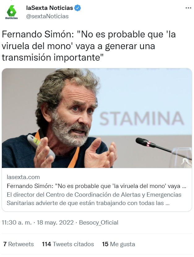 Fernando Simón: Na no creo que llegue la viruela del mono - meme