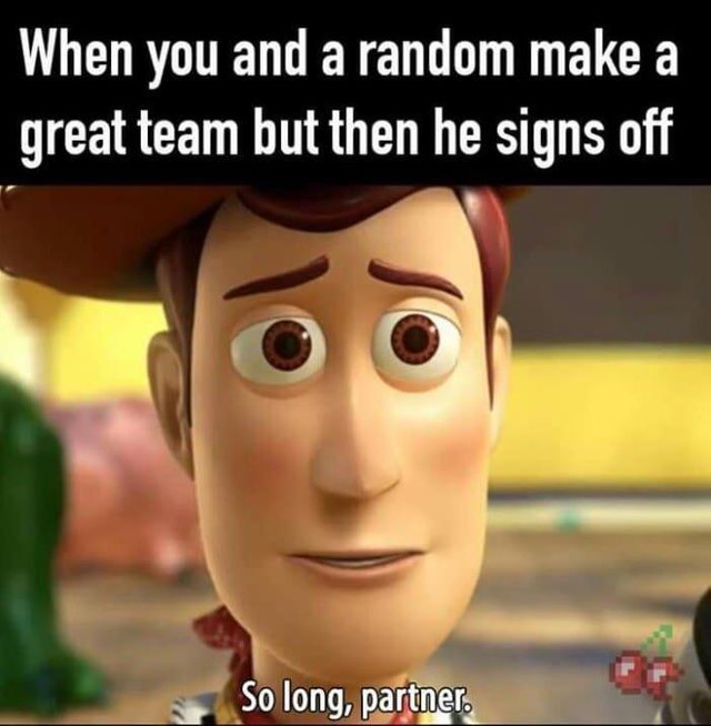 When you and a random make a great team but then he signs off - meme