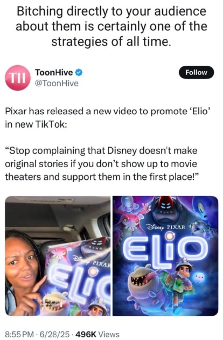 Pixar out here blaming the audience for not showing up - meme