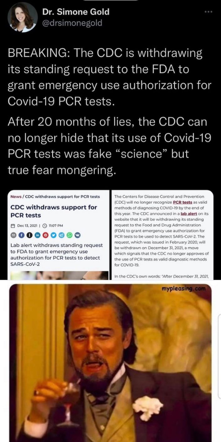 CDC withdraws support for PCR tests - meme