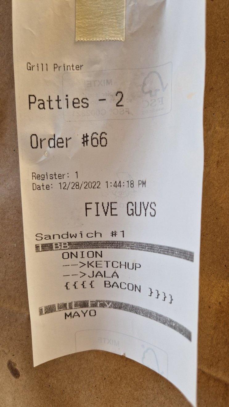 Went to Five Guys, got the order 66 - meme