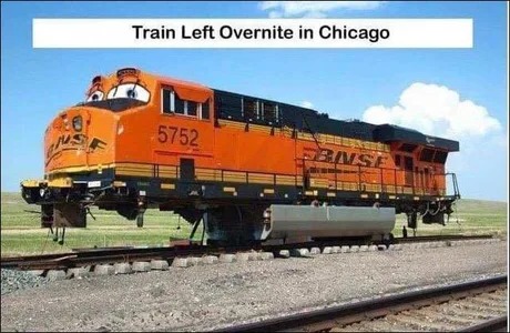 Train left overnite in Chicago - meme