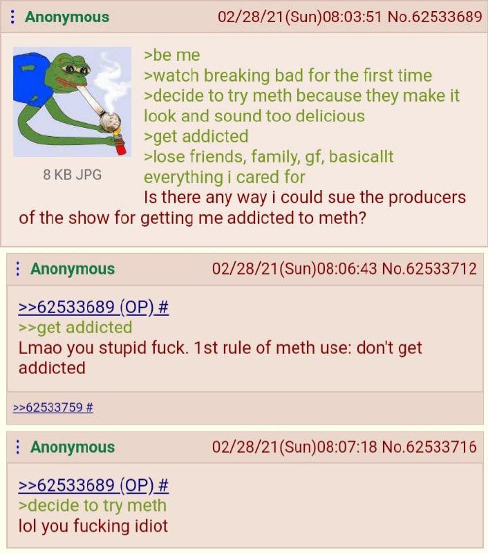 Watched Breaking Bad once, tried meth, now suing AMC - meme