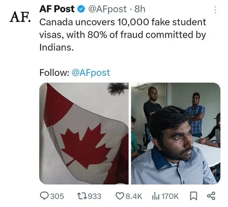 Canada uncovers 10,000 fake student visas, with 80% of fraud committed by Indians - meme