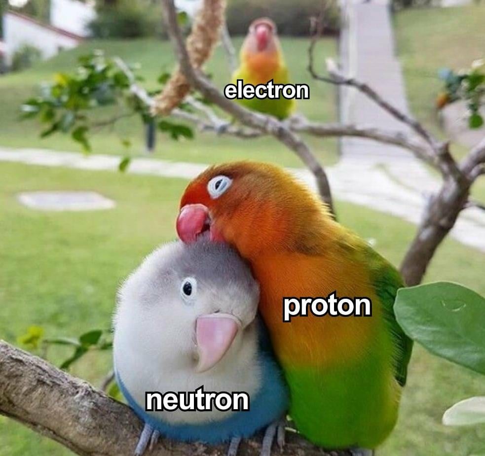 The classic 'electron, proton, neutron' joke... again - meme