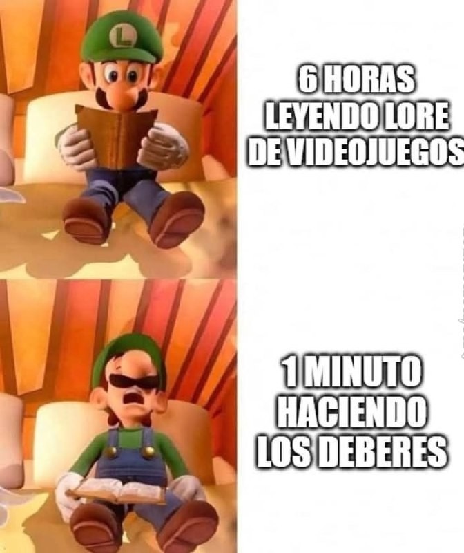 6 horas leyendo lore de videojuegos, 1 minuto pa los deberes - meme