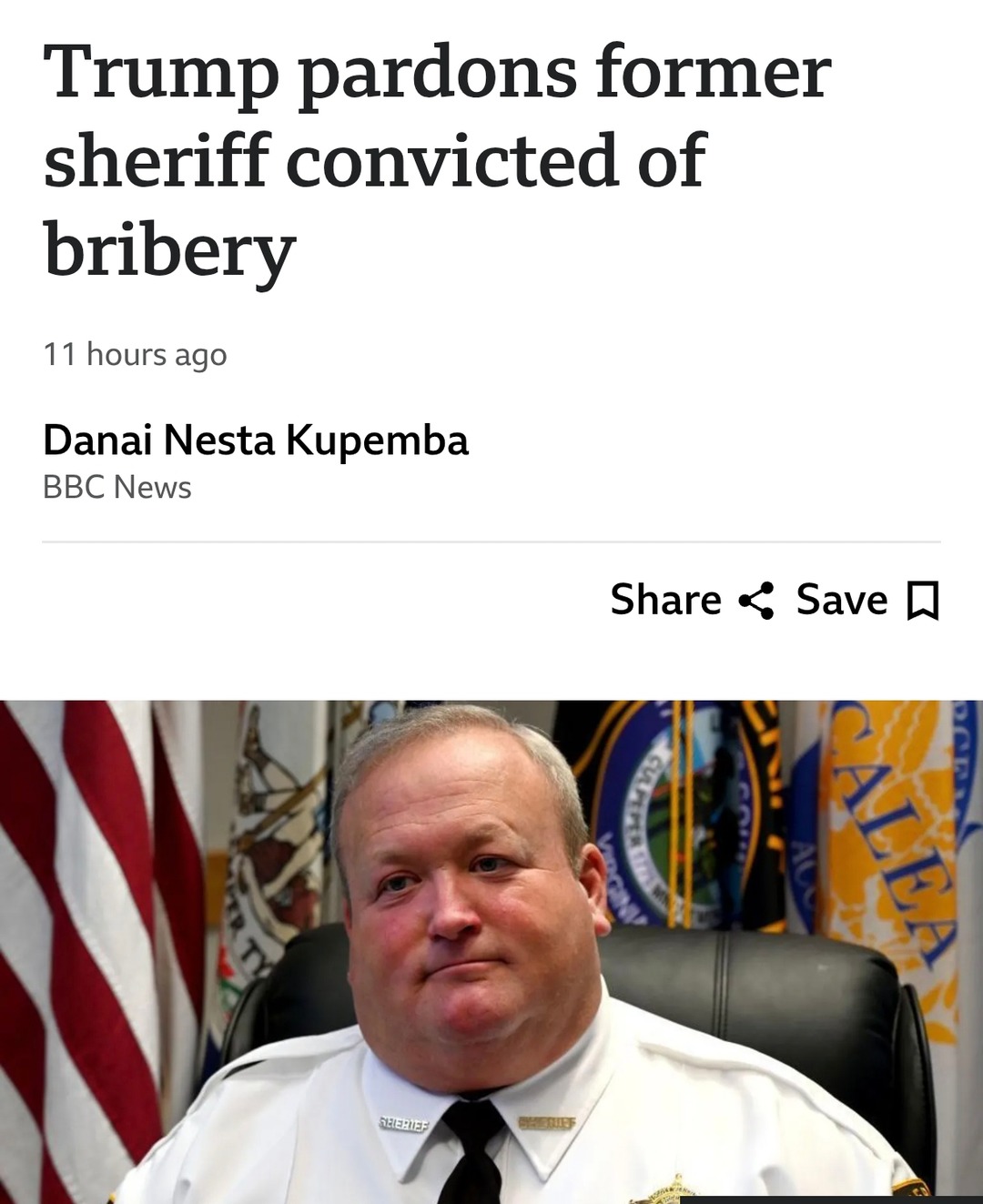 Trump pardons sheriff convicted of bribery. Classic move - meme