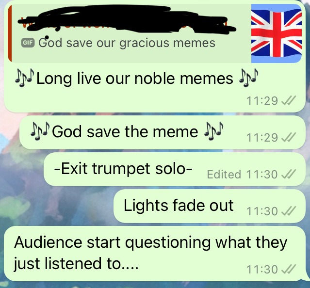 This is a change to the British national anthem for any Americans out there. - meme