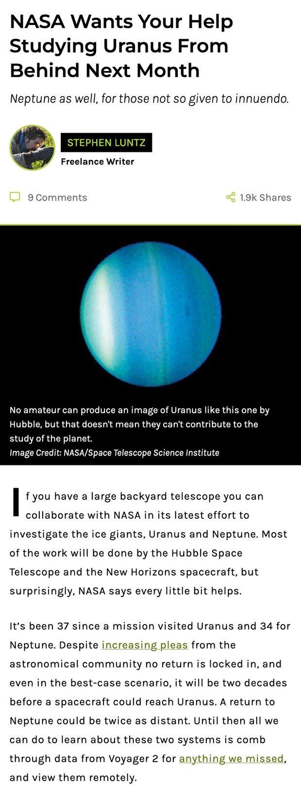NASA Wants Your Help Studying Uranus From Behind Next Month - meme