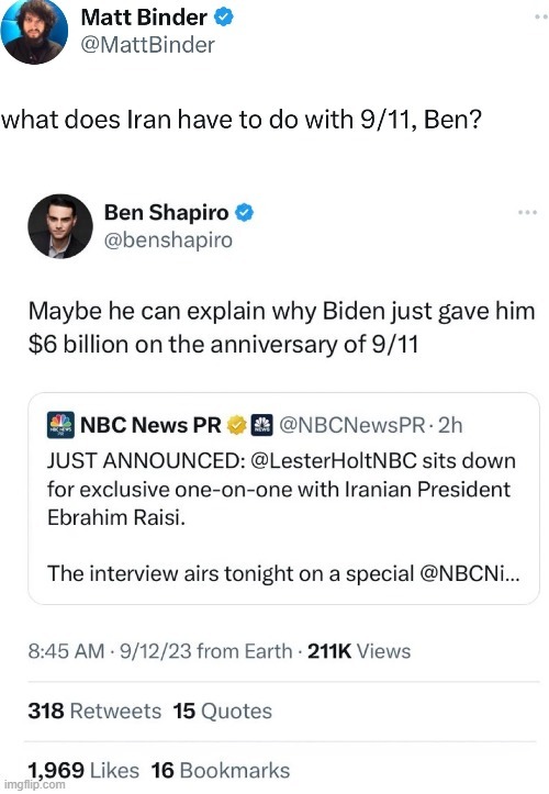 9/11 Ben Shapiro and Iran - meme
