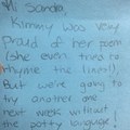 Note from teacher - Little Kimmy is a potty mouth poet.