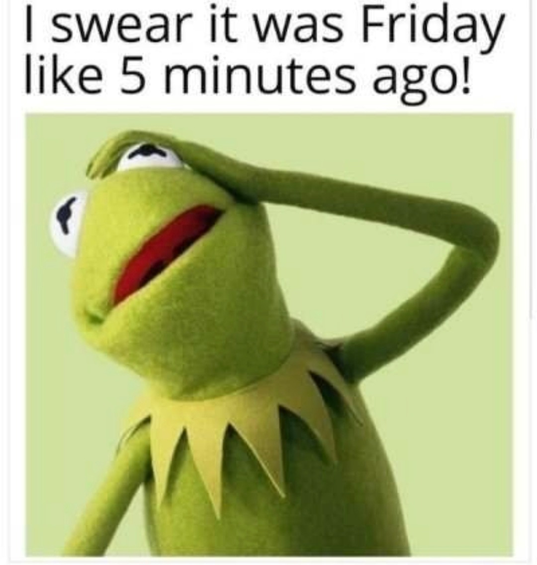 Wait bro wasn’t it Friday like 5 min ago? - meme