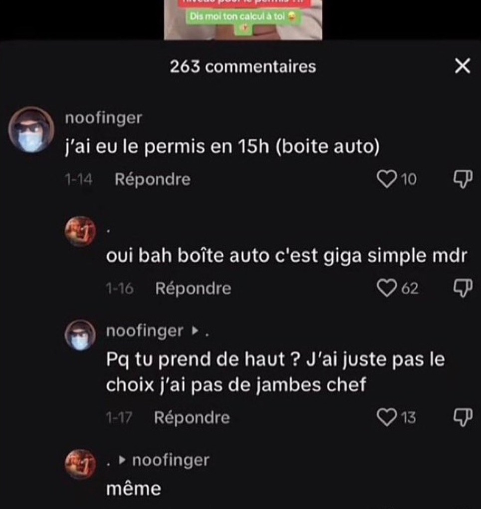 Permis en 15h boîte auto, mais j’ai pas de jambes donc chill - meme