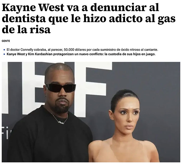 Kanye demandando al dentista por hacerlo fan del gas de la risa - meme