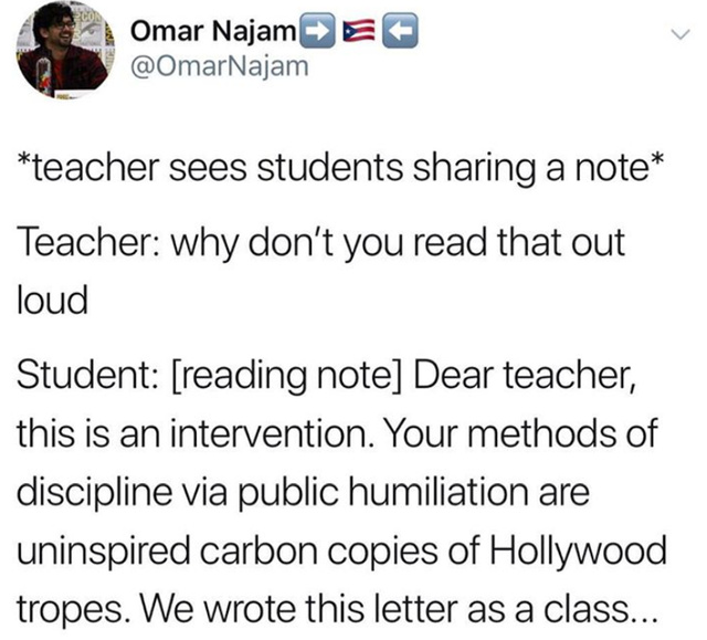 Teacher sees students sharing a note - meme