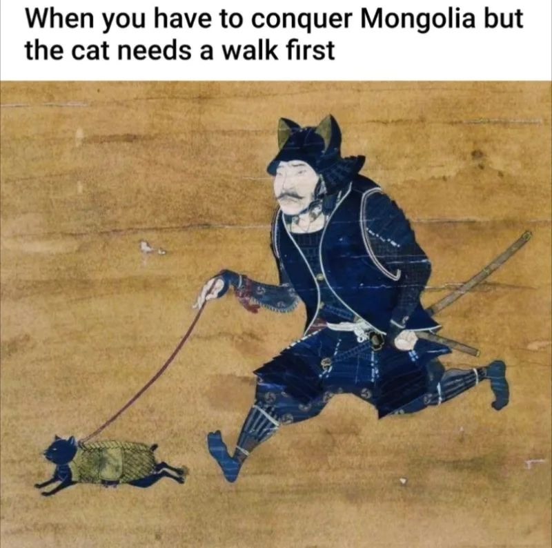 That's Genghis Khan with her cat cato khan - meme