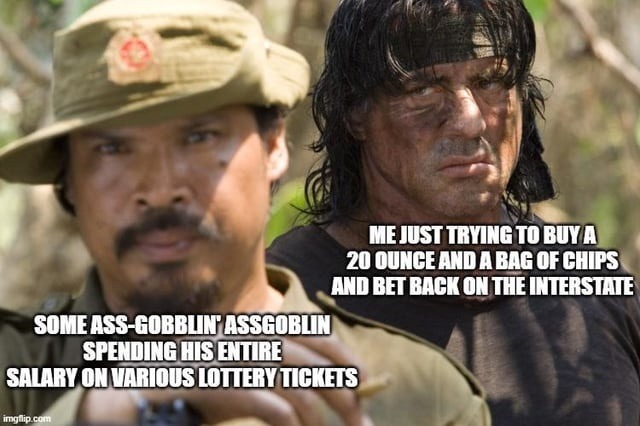 Just tryna get snacks while this dude funds the lottery - meme