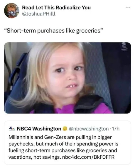 Short-term purchases like groceries - meme