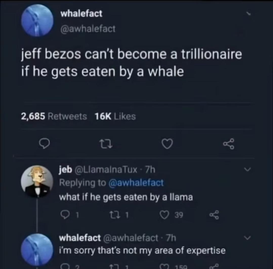 Bezos can't be a trillionaire if a whale eats him - meme