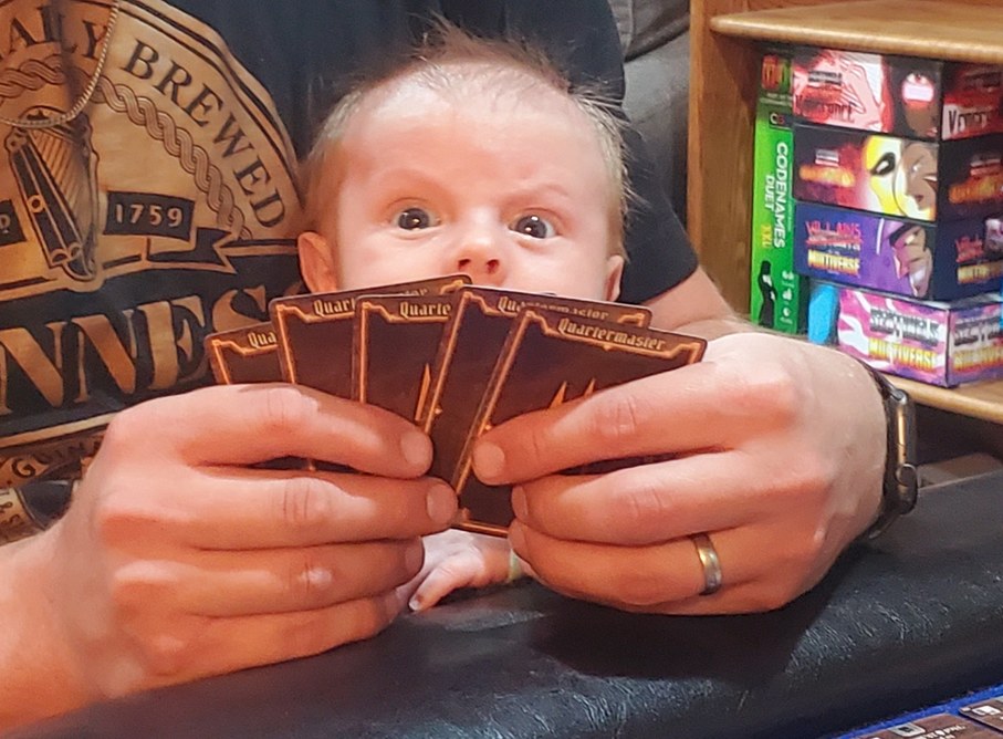 My friend's baby kept mean mugging me during our Gloomhaven session. - meme