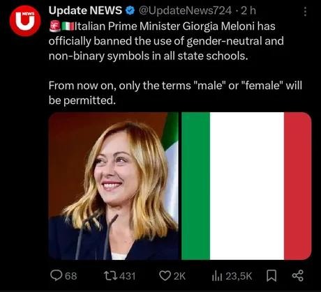 Italy just said gender-neutral who? - meme