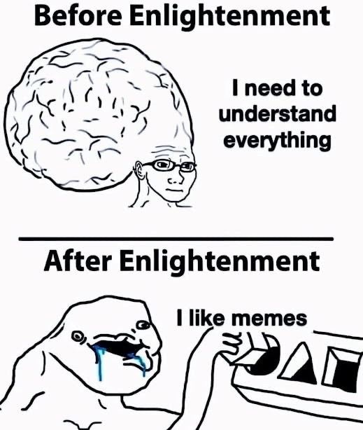 Before enlightenment: need answers. After: just memes
