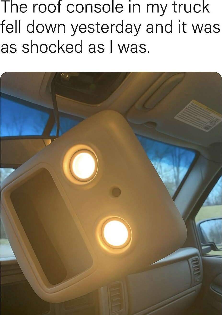 The truck roof console fell and even it looked surprised - meme
