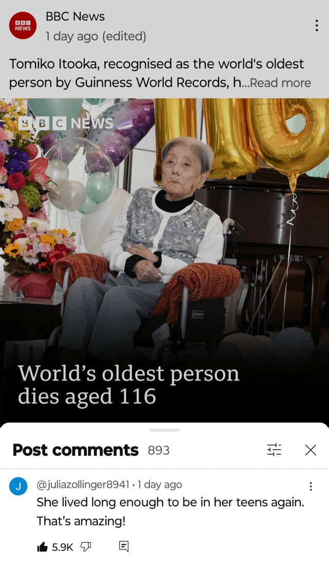 World's oldest person dies aged 116 - meme