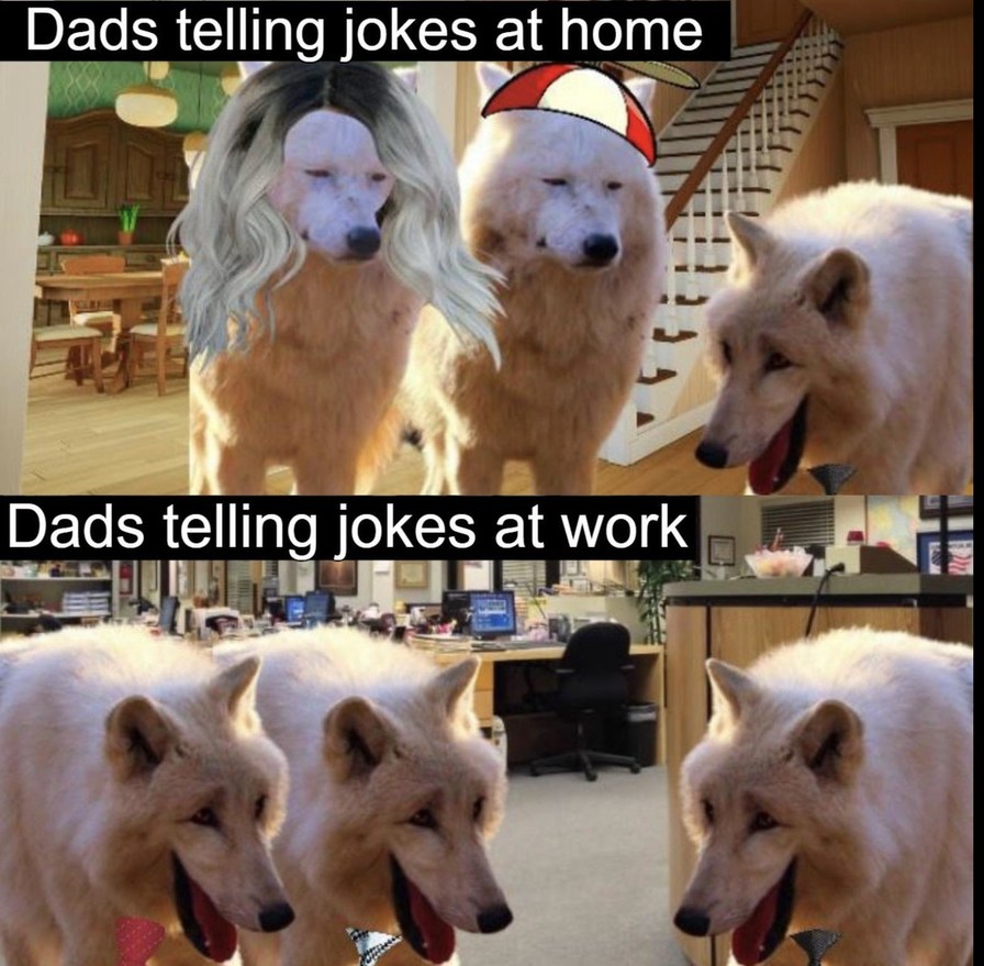 Dads telling jokes at work - meme