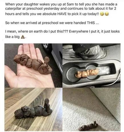 She woke me up at 5am for this... caterpillar sculpture - meme