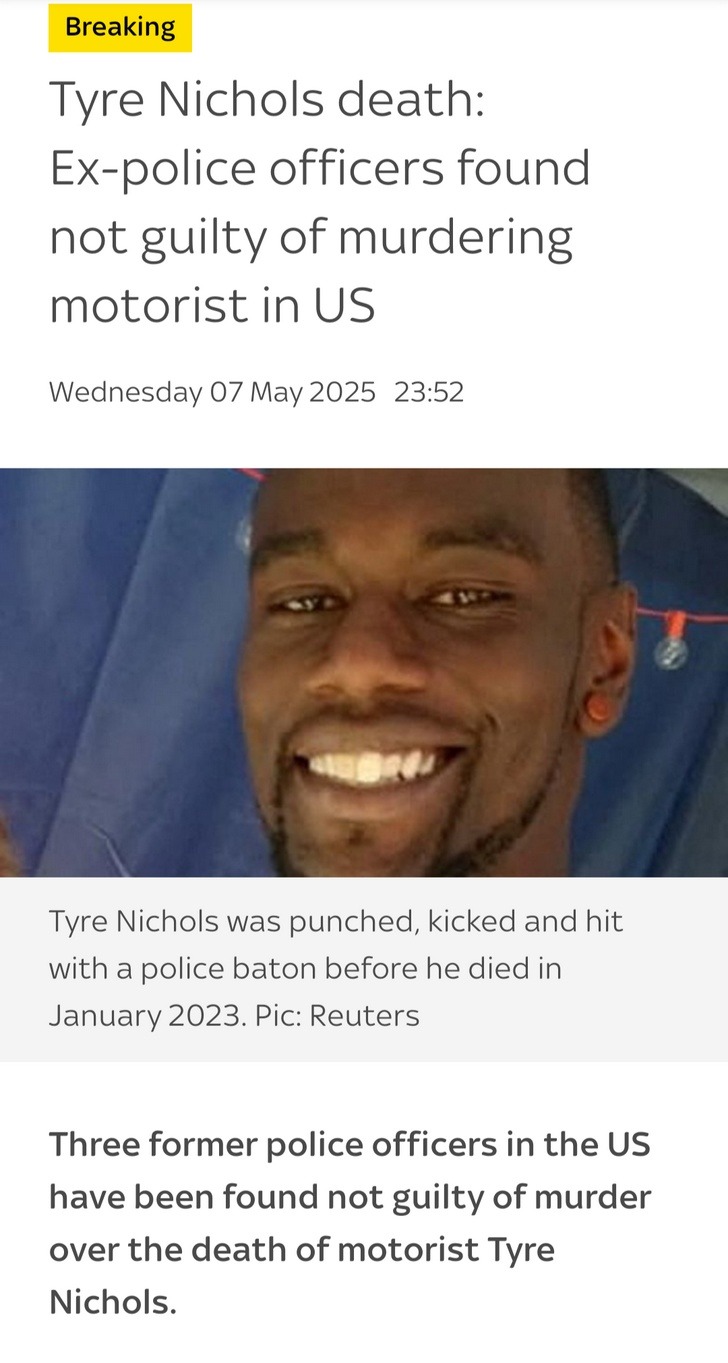 Ex-cops found not guilty in Tyre Nichols case - meme