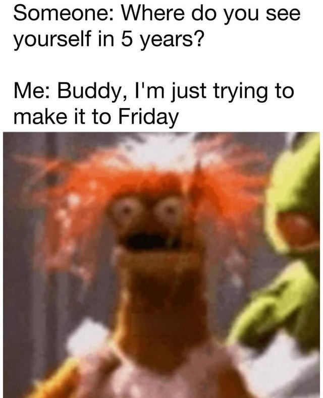 In 5 years? Bro I’m tryna survive till Friday - meme