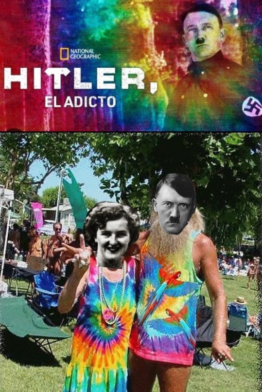 El título se fuma un pitillo nazi ( la de la izquierda es su mujer Eva Braun - meme