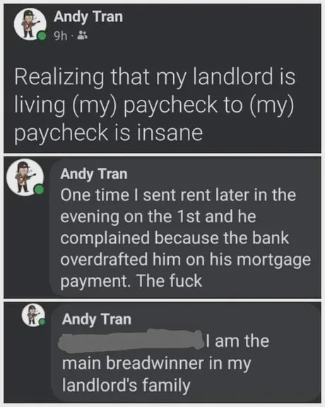 Landlord living paycheck to paycheck - meme