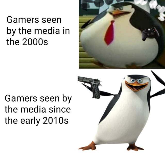Gamers seen by the media through time - meme