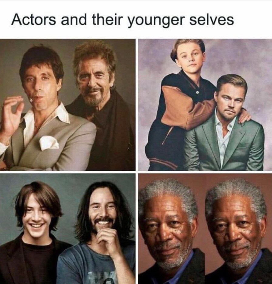 When the actors meet their younger selves... mind blown - meme
