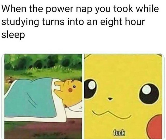 When the power nap you took while studying turns into an eight hour sleep - meme