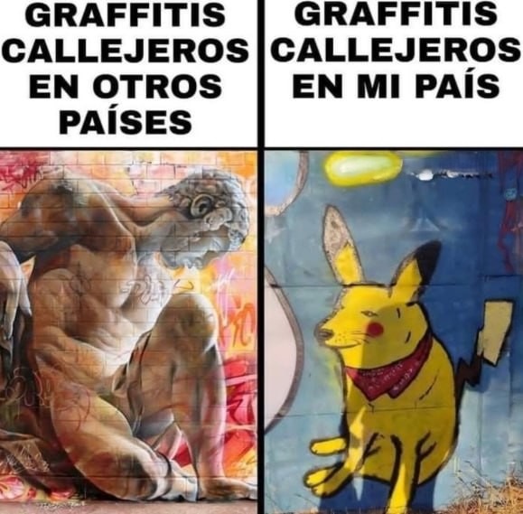 Grafitis en otros países vs grafitis en mi calle - meme